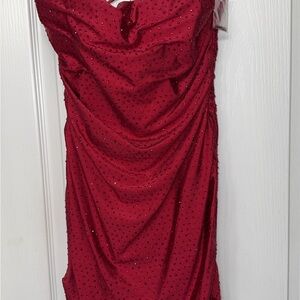 Sherri Hill Wine Satin Lace-Up Mini Dress